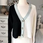 True Craft Cardigan Black White Gray Color Block Acrylic Sweater  Women Large New Photo 5