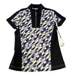 Tail Meredith Mock Neck Zip Short Sleeve Golf Top Half Moon Print Womens Size XS Black Photo 0