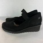 Loints Of Holland Maryjane Shoes Womens 41 9.5 10 Black Wedge Pebbled‎ Leather Photo 4