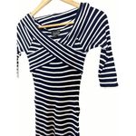 Topshop  Navy White Striped Bardot Cropped Off Shoulder Jumpsuit Size 2 Photo 5