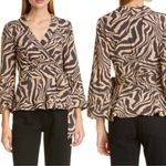 Ganni Printed Crepe Wrap Blouse Tannin Size 34 Zebra Photo 1