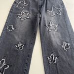 Hot Topic  Womans Black‎ Frayed Star Patch Wide Leg Denim Pants Size Large Goth Photo 3