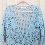 Newport News VTG Womens Crochet Cardigan Size L/XL Blue Boho Cottage Coastal Photo 1