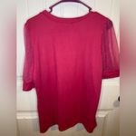 Hot pink blouse w/ lace polka dot sleeve detail Size L Photo 5