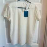 Market & Spruce  White Geometric Lace Short Sleeve Top Photo 3