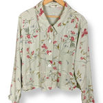 Vintage Top Lightweight Jacket Shell Button Women Green Tencel Rayon Floral 90s Size L Photo 0