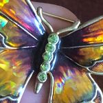 Monet Vintage monarch butterfly shell stone brooch Photo 4