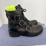 Boc Rosalee Black Grey Faux Leather Buckle Lace Up Moto Combat Boots Women 10M Gray Size 10 Photo 3
