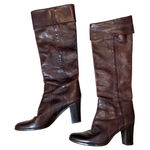 Sigerson Morrison Brown Leather Tall Cuffed Riding Boots Women's Size 8.5 narrow Photo 3