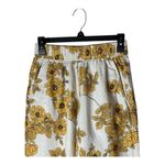 Rachel Zoe  Pants Women XS White Yellow Linen‎ Floral Cropped Wide Leg Bohemian Photo 3