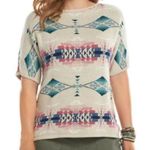 Ralph Lauren Chaps Short Sleeve Sweater Women 1X Tribal Dolman Cotton Linen Double Knit Aztec Photo 0