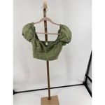 Wilfred Aritzia Wander Green Linen Puff Sleeve Cropped Blouse Size Small Photo 9