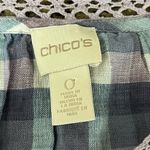 Chico's  Crochet-Detail Gingham Linen Popover Top Beach Boho Modest Mature Prep 0 Photo 8