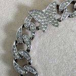 White Gold Filled Pave Cuban Link Chain Bracelet with CZ and Butterfly Silver Photo 2