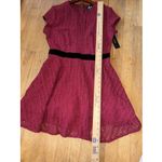 Lulus NWT  Twirling It Dress Medium Burgundy Crochet Lace Short Sleeve Velvet Wst Photo 8
