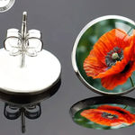 Red Poppy Bloom Veterans Armed Forces Remembrance Stud Earrings Stainless Steel Orange Photo 0