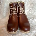 Maguba Leather Wood Wedge Clog Wedge Boot‎ Chocolate Brown Women’s 38 8 Photo 2