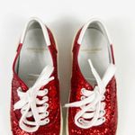 Saint Laurent Skate Red Glitter Sneakers Lace Up Low Top Size 37 Photo 5