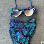 Catalina Vintage Teal Purple Paisley French high Cut Bikini Swimsuit Set Photo 4