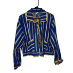 Howard Wolf Women Jacket Vintage Reversible Print Suitcase Glasses Striped Sz.12 Blue Photo 0