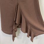 ZARA New  Ruffled Ruched Dress V-Neck Short Sleeve Midi Brown Stripe Photo 9