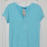 Fresh Produce NWT ABSTRACT FLOWER BABY RIB, CLEAR WATER AQUA TOP, SIZE MEDIUM Photo 3