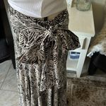 Anthropologie Lapis black cream feather boho print jersey knit maxi skirt halter dress Small Photo 7