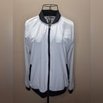 NWOT DKNY Sport Women's S Logo Bomber Jacket Ribbed Cuffs Hem Cream Black White Photo 1