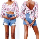 ZARA  White Colorful Floral Fairy Boho Smocked Tie Back Linen Blend Crop Top Photo 1