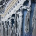 Akira  slanted stripe poncho‎ with fringe edge Photo 10