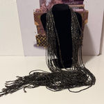 ART GLASS SEED BEAD LARIAT SCARF NECKLACE LARIAT dark multicolored 51” Black Photo 0