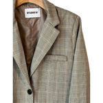 Studio W Blazer Womens Size 14 Beige Plaid 3 Button Business Suit Jacket Pockets Tan Photo 2