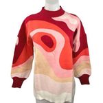 Verge Girl VRG GRL Multicolor Abstract Print Oversized Mock Neck Long Sleeve Sweater Size 8 Photo 0