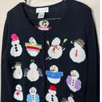 Susan Bristol  Black Snowman Embroidered Button Front Cardigan Sweater Size L Photo 1