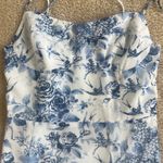 The Commense Floral Tie Strap Midi Dress in White Blue Women's Medium Photo 3