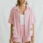 Lena Two Piece Grannycore Pink Terry Lounge Set Crochet Details Size Large NWOT Photo 10