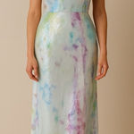 THEIA Sequin Tie Dye‎ Maxi Dress Spaghetti Straps Formal Evening Gown Size 14 White Photo 0