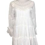 Free People  Crochet Boat Neck Long Sleeve Tiered Flowy Boho Dress White Small Photo 0