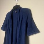 Eileen Fisher Organic Cotton Linen Knit Short Sleeve Open Cardigan XS Indigo Photo 7