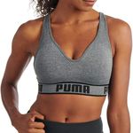 Puma Heathered Light Grey V Neck Racerback Seamless Workout Sports Bra NEW Photo 0