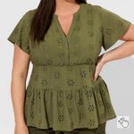 Torrid  Eyelet Peplum Blouse Olive Green Size 3 Photo 0