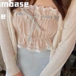 Japanese Kawaii Cream Blue Ruffle Cottage Balletcore Ribbon Bow Crop Shirt Top Size XS Photo 1