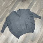 ZARA Ruffle Trim Sides V Neck Sweater Grey Medium Dolman Sleeve Photo 14