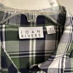 Joan Rivers Long Sleeve Green Blue White Plaid Shirt Back Ruffle Detail Medium Photo 9