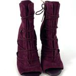 Sam Edelman Asher Suede Merlot Open Toe Lace Up Side Zip Stiletto Ankle Bootie Photo 4