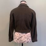 Linen Dark Army Olive Green Women's Size 6 Petite Small Cropped Short Jacket Photo 3