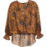 ALLSAINTS NWT Penny Grizedale Cat Print Silk Blouse Copper Black Size 0 | XS NEW Photo 1