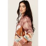 Hooey Satin Bomber Jacket XL Women’s Pink Desert Western Landscape Print Zip Up Brown Photo 3