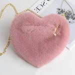 Heart Design Chain Fluffy Shoulder Bag, Crossbody Bag, Cute Zipper Purse Pink Photo 2