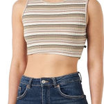 Aura  Striped Crop Top - Cream and Brown Photo 0